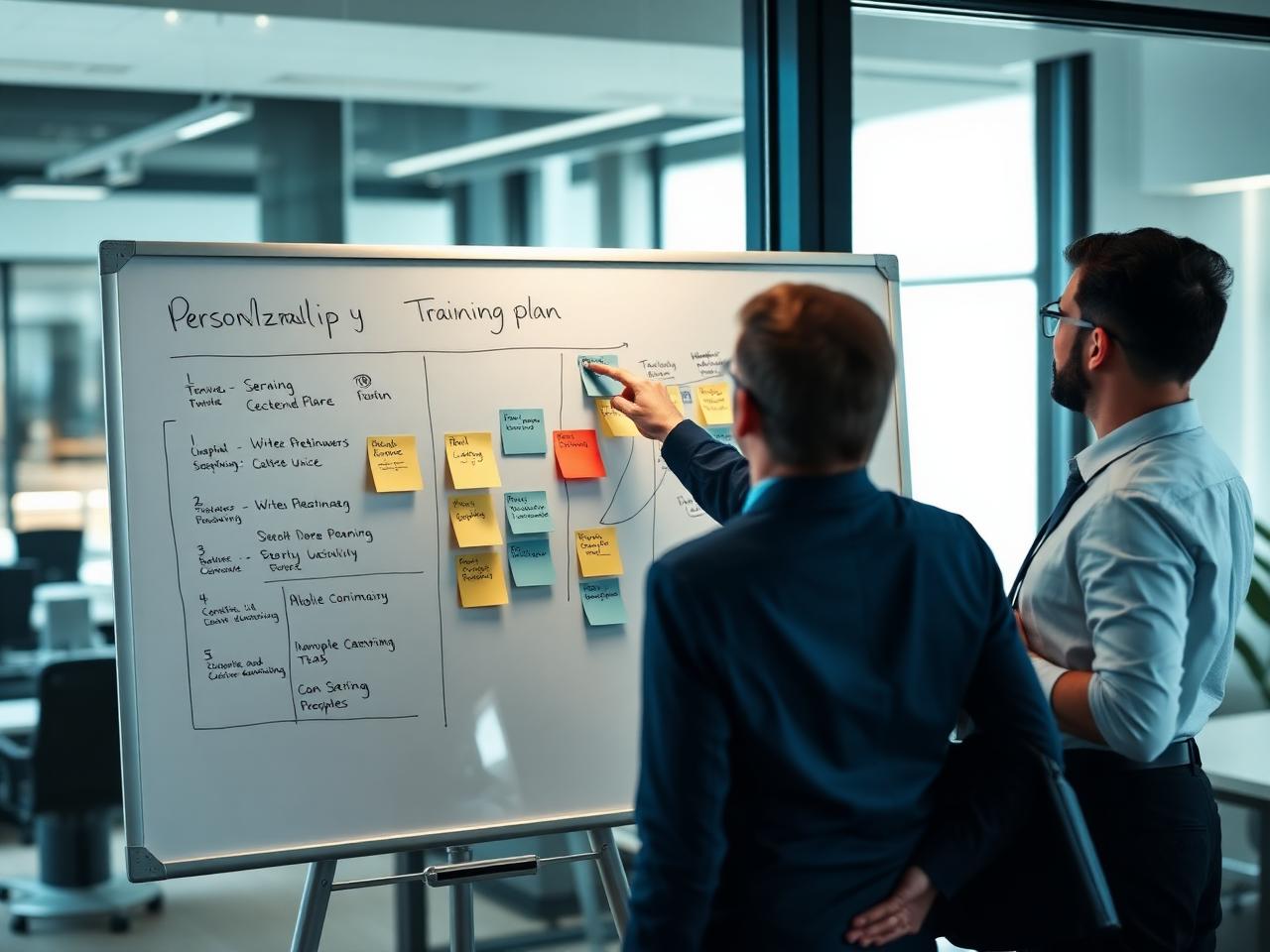 Coach mapping a personalized sales training plan on a whiteboard
